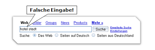 Falsche Domain-Eingabe bei Google